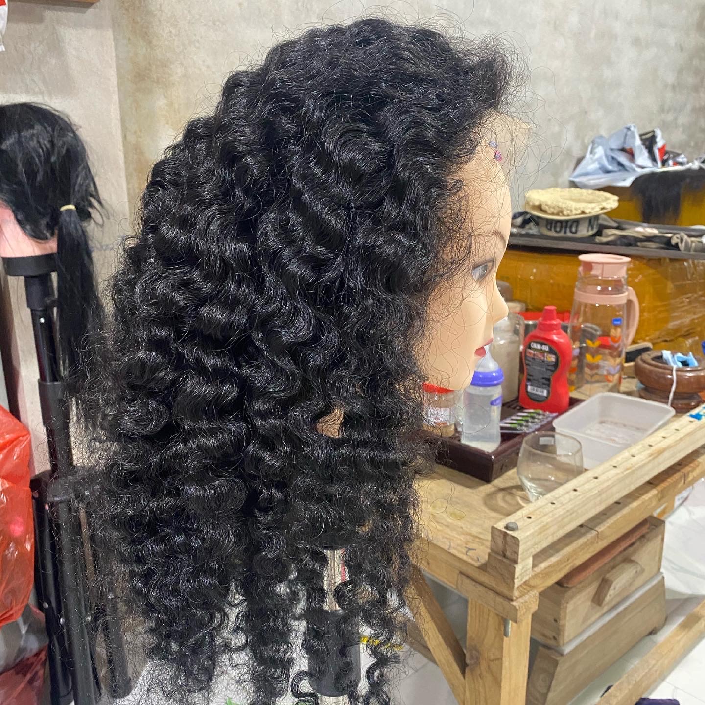 African Mannequin Head with 100% Human Hair Curly Vietnam